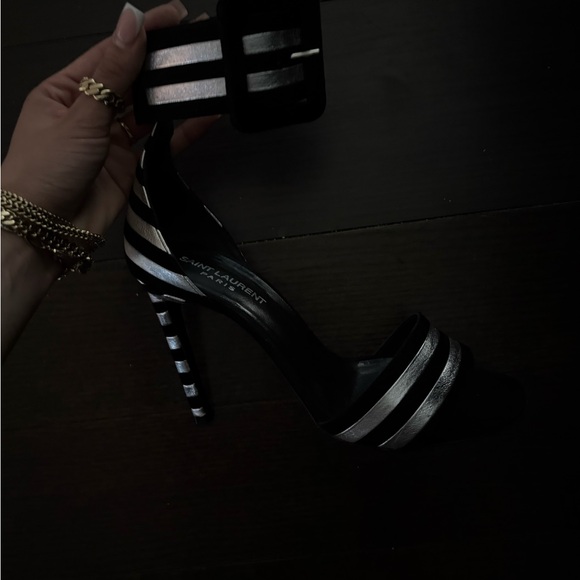 Saint Laurent Black and Silver Heels - Picture 1 of 4
